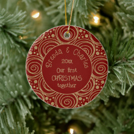 Custom Christmas Golden Swirls on Red Pattern -  Keramik Ornament