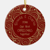 Custom Christmas Golden Swirls on Red Pattern -  Keramik Ornament (Vorne)