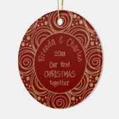 Custom Christmas Golden Swirls on Red Pattern - Keramik Ornament (Links)
