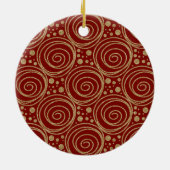 Custom Christmas Golden Swirls on Red Pattern - Keramik Ornament (Hinten)