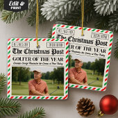 Custom Christmas Golfer Gift, Fun Golf Newspaper  Keramikornament