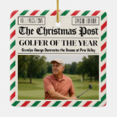 Custom Christmas Golfer Gift, Fun Golf Newspaper Keramikornament (Rückseite)