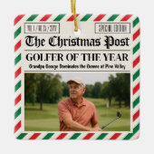 Custom Christmas Golfer Gift, Fun Golf Newspaper Keramikornament (Vorderseite)