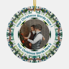 Custom Christmas Green Brown Family Photo Gift Keramik Ornament