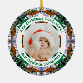 Custom Christmas Green Brown Family Photo Gift Keramik Ornament
