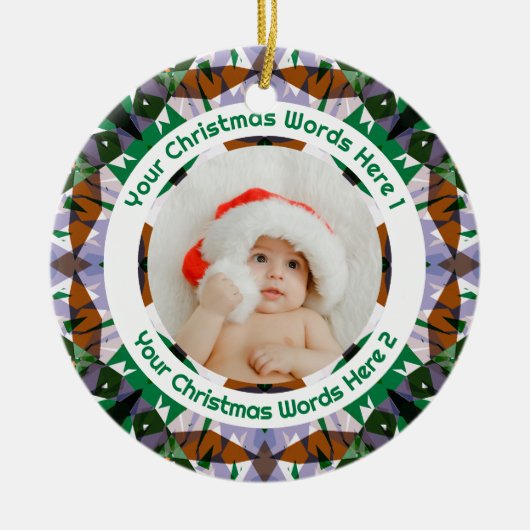 Custom Christmas Green Brown Family Photo Gift Keramik Ornament (Vorne)