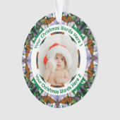 Custom Christmas Green Brown Family Photo Gift Ornament (Vorderseite)