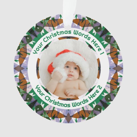 Custom Christmas Green Brown Family Photo Gift Ornament (Vorderseite)