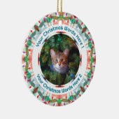 Custom Christmas Green Pink Family Photo Gift Keramik Ornament (Rechts)