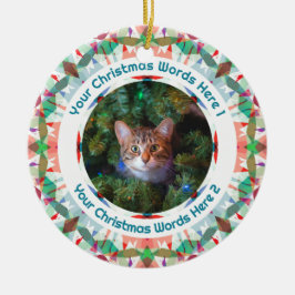 Custom Christmas Green Pink Family Photo Gift Keramik Ornament