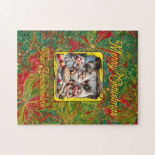 Custom Christmas Green Red Gold abstract marbled Puzzle (Horizontal)