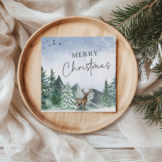 Custom Christmas Green Watercolor Pine Forest Serviette