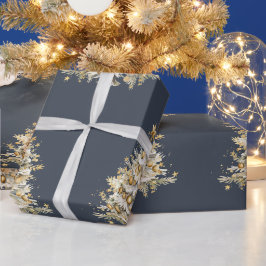 Custom Christmas Holiday Blue Gold Tree Geschenk Geschenkpapier