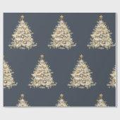 Custom Christmas Holiday Blue Gold Tree Geschenk Geschenkpapier (Flach)