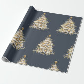 Custom Christmas Holiday Blue Gold Tree Geschenk Geschenkpapier (Ungerollt)