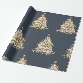 Custom Christmas Holiday Blue Gold Tree Geschenk Geschenkpapier