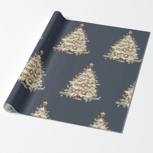 Custom Christmas Holiday Blue Gold Tree Geschenk Geschenkpapier (Ungerollt)