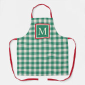 Custom Christmas Holiday Green Red Ivory Gingham Schürze (Vorderseite)
