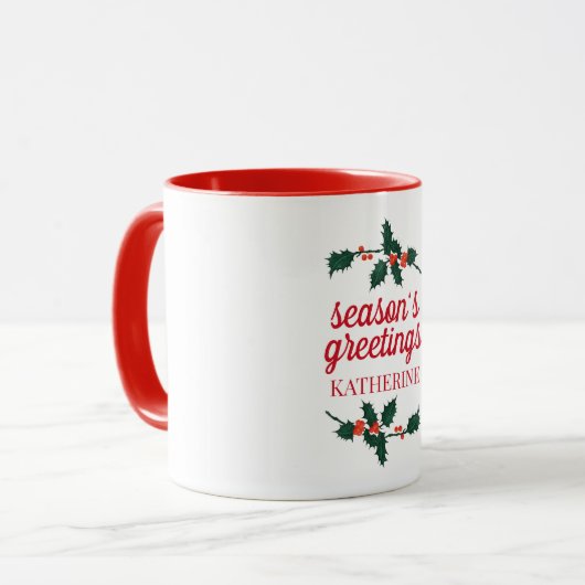 Custom Christmas Holly Berries Jahresgrüße Tasse (Vorderseite Links)