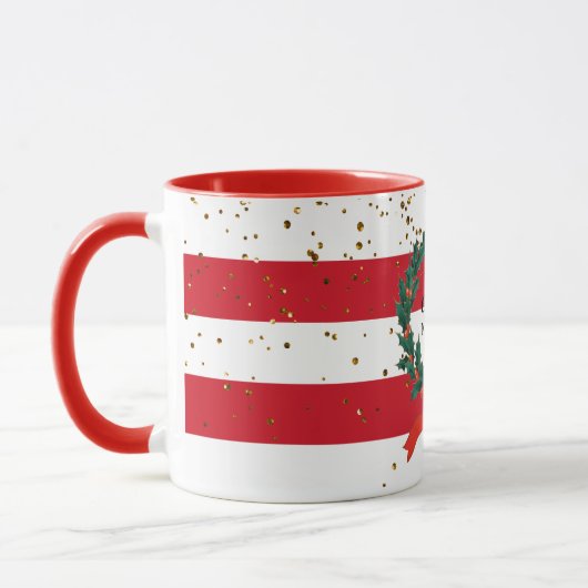 Custom Christmas Holly Berries Wreath Stripes Tasse (Links)
