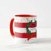 Custom Christmas Holly Berries Wreath Stripes Tasse (Vorderseite Links)