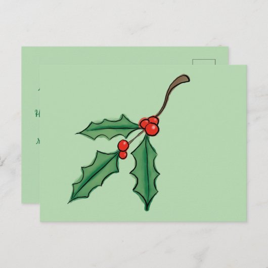 Custom Christmas Holly Postcards Postkarte (Vorne/Hinten)