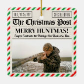 Custom Christmas Hunter Gift Newspaper Outdoorsman Keramikornament (Rückseite)