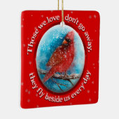 Custom Christmas Kardinal Snowflakes on Red Keramikornament (Rechts)