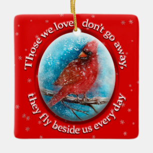 Custom Christmas Kardinal Snowflakes on Red Keramikornament