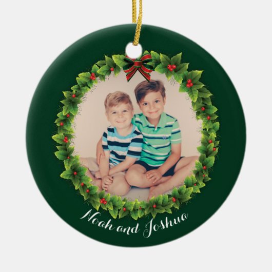 Custom Christmas Kranz Foto Niedlich Personalisier Keramik Ornament (Vorne)