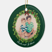 Custom Christmas Kranz Foto Niedlich Personalisier Keramik Ornament (Links)