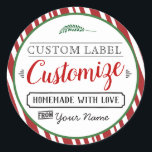 Custom Christmas Labels Perfekt für hausgemachte G Runder Aufkleber<br><div class="desc">Eigene Weihnachtsmarken Perfekt für hausgemachte Pfefferminzrinde,  Kekse,  Badekruben,  Badesalzen,  Seife,  Mason-Jars,  Geschenketiketten,  aktuelle Etiketten</div>