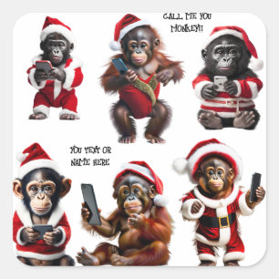 Custom Christmas Monkey Primat Ape Funny Call Quadratischer Aufkleber