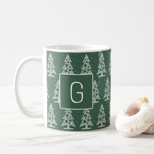 Custom Christmas Monogram Mug with White Trees Kaffeetasse (Mit Donut)
