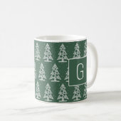 Custom Christmas Monogram Mug with White Trees Kaffeetasse (VorderseiteRechts)