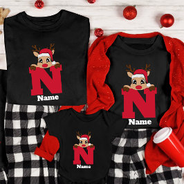 Custom Christmas Monogram with name Funny Pajama T-Shirt