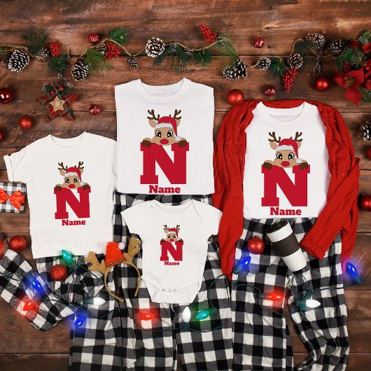 Custom Christmas Monogram with name Funny Pajama T-Shirt