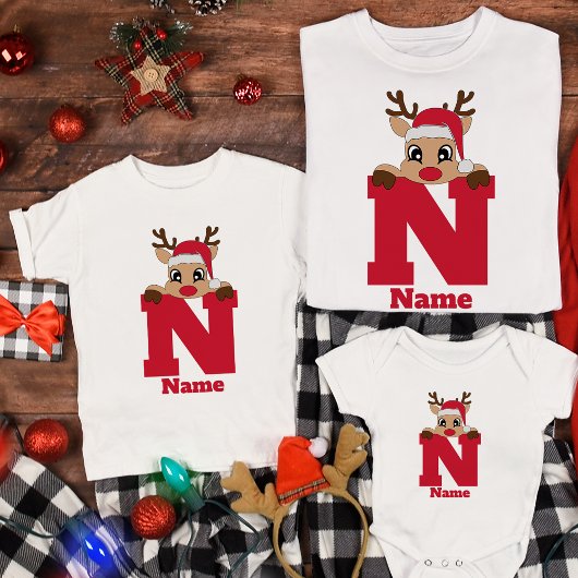 Custom Christmas Monogram with name Funny Pajama T-Shirt