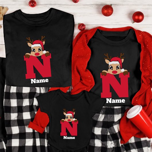 Custom Christmas Monogram with name Funny Pajama T-Shirt