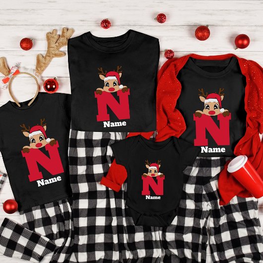 Custom Christmas Monogram with name Funny Pajama T-Shirt