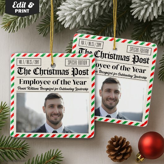Custom Christmas Newspaper Coworker Employee Gift Keramikornament