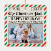 Custom Christmas Newspaper Decor, Family Photo Keramikornament (Rückseite)