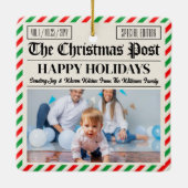 Custom Christmas Newspaper Decor, Family Photo Keramikornament (Rückseite)