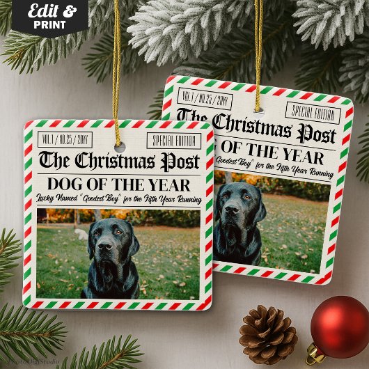 Custom Christmas Newspaper Decor, Gift for Dog  Keramikornament