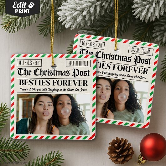 Custom Christmas Newspaper Friend Gift for Besties Keramikornament