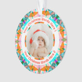 Custom Christmas Orange Teal Family Photo Gift Ornament (Vorderseite)