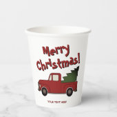 Custom Christmas party cup with red truck and tree Pappbecher (Vorderseite)