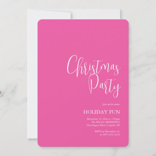 Custom Christmas Party lädt Fuchsia Pink ein Einladung (Vorderseite)