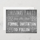 Custom Christmas Party Save the Date Chalkboard Ankündigungspostkarte (Vorne/Hinten)