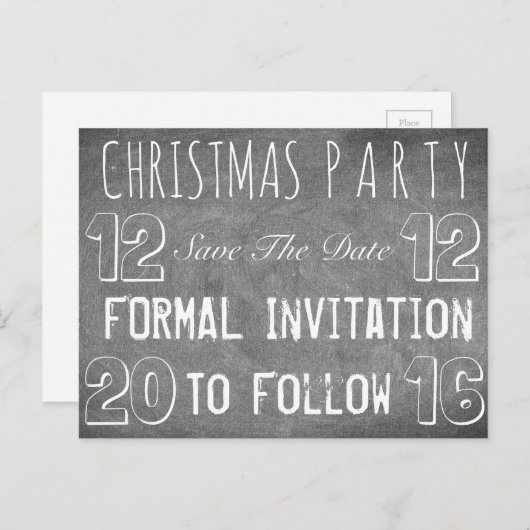 Custom Christmas Party Save the Date Chalkboard Ankündigungspostkarte (Vorne/Hinten)